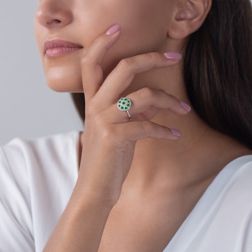 Pierścionek SAVICKI: dwukolorowe złoto, szmaragdy, diamenty